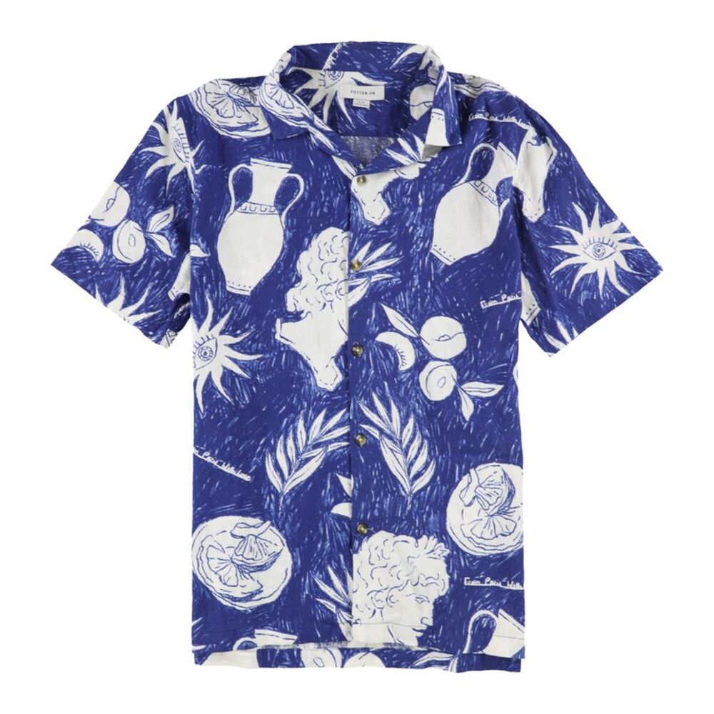 Cotton On Mens Ceramic Print Button Up Shirt, NWT